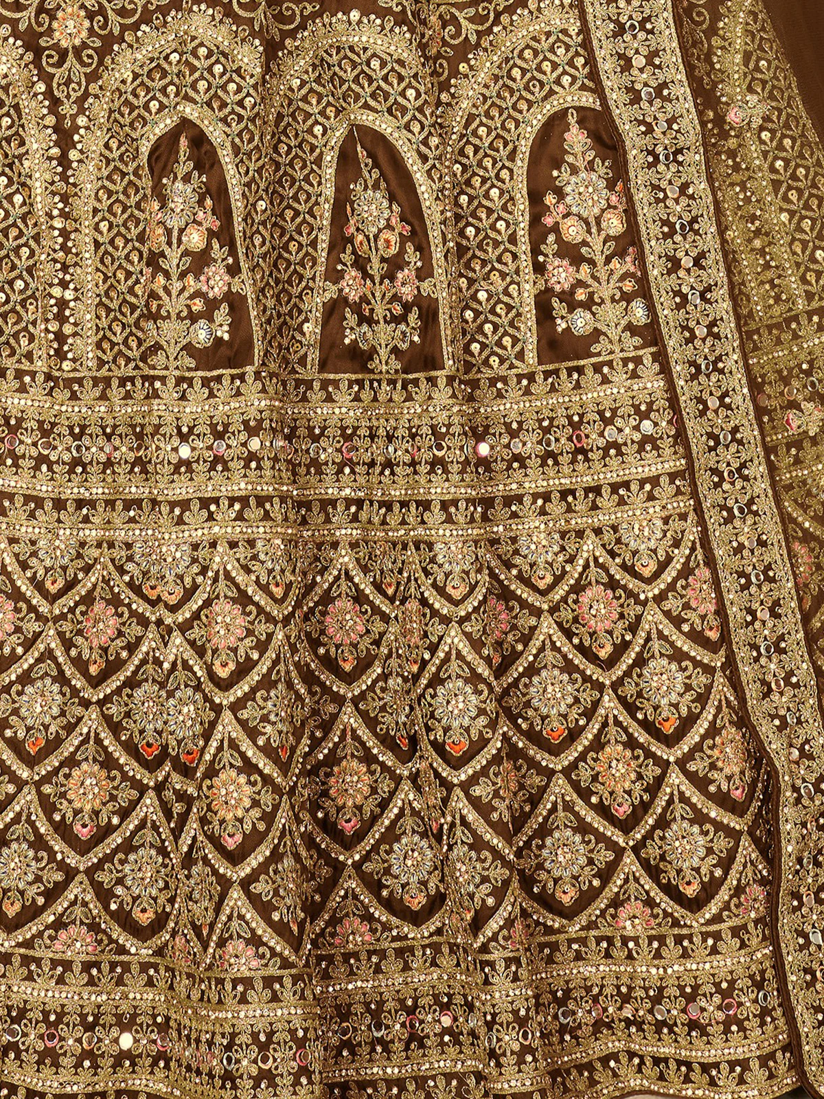 Odette Brown Organza Blend Embroidered Semi Stitched Lehenga With Unstitched Blouse for Women - Image 5