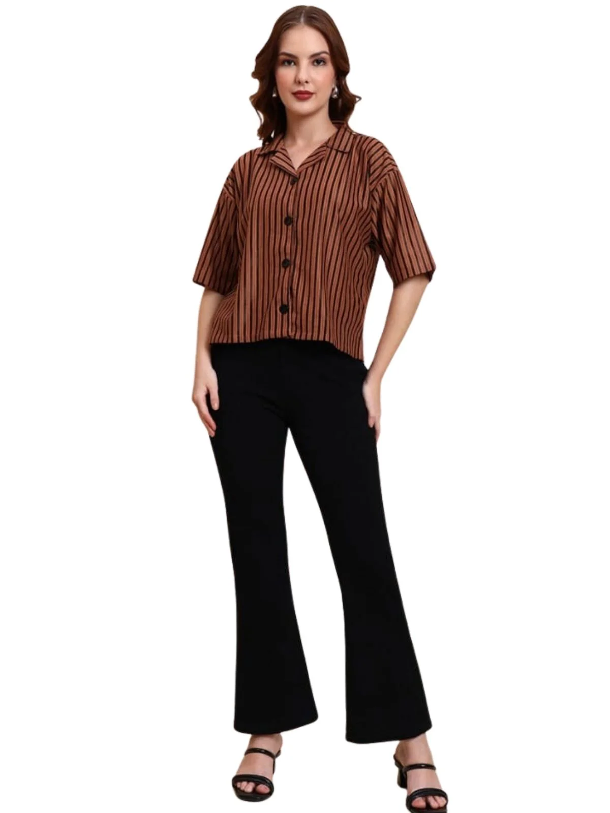Odette Brown Poly Cotton Printed Shirt Shirt Women