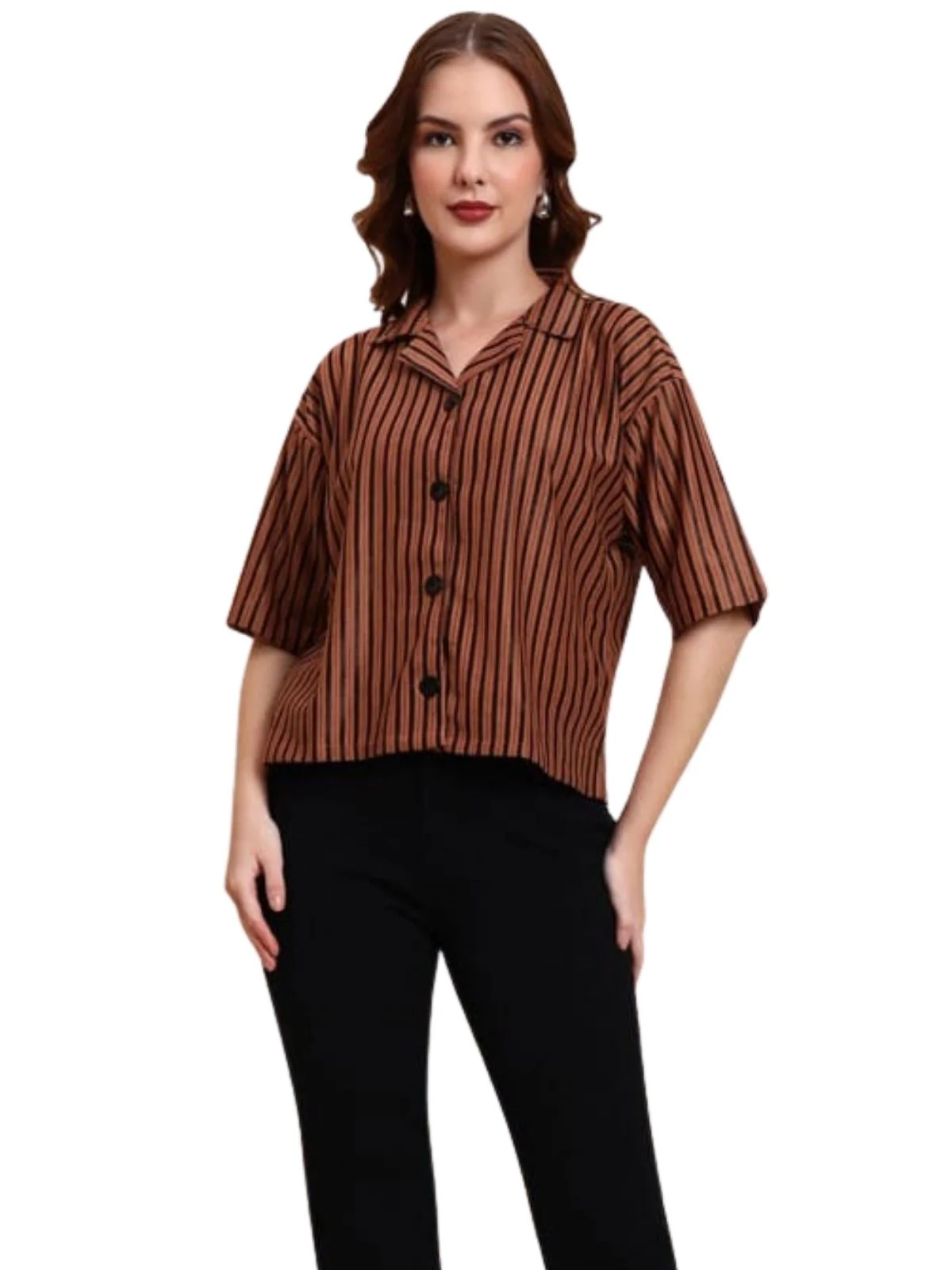 Odette Brown Poly Cotton Printed Shirt Shirt Women - Image 2