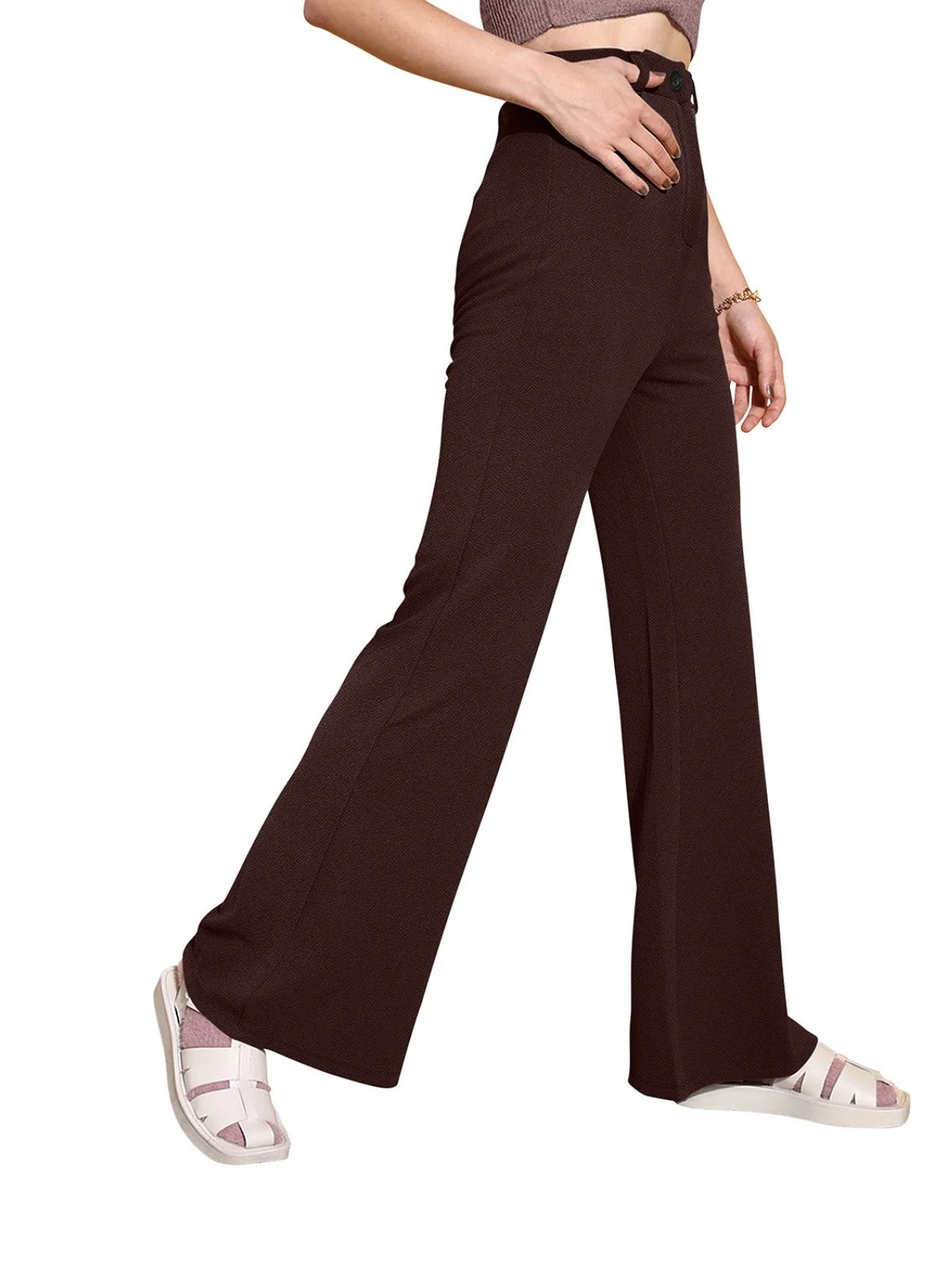 Odette Brown Polyester Solid Stylish Trousers For Women - Image 2