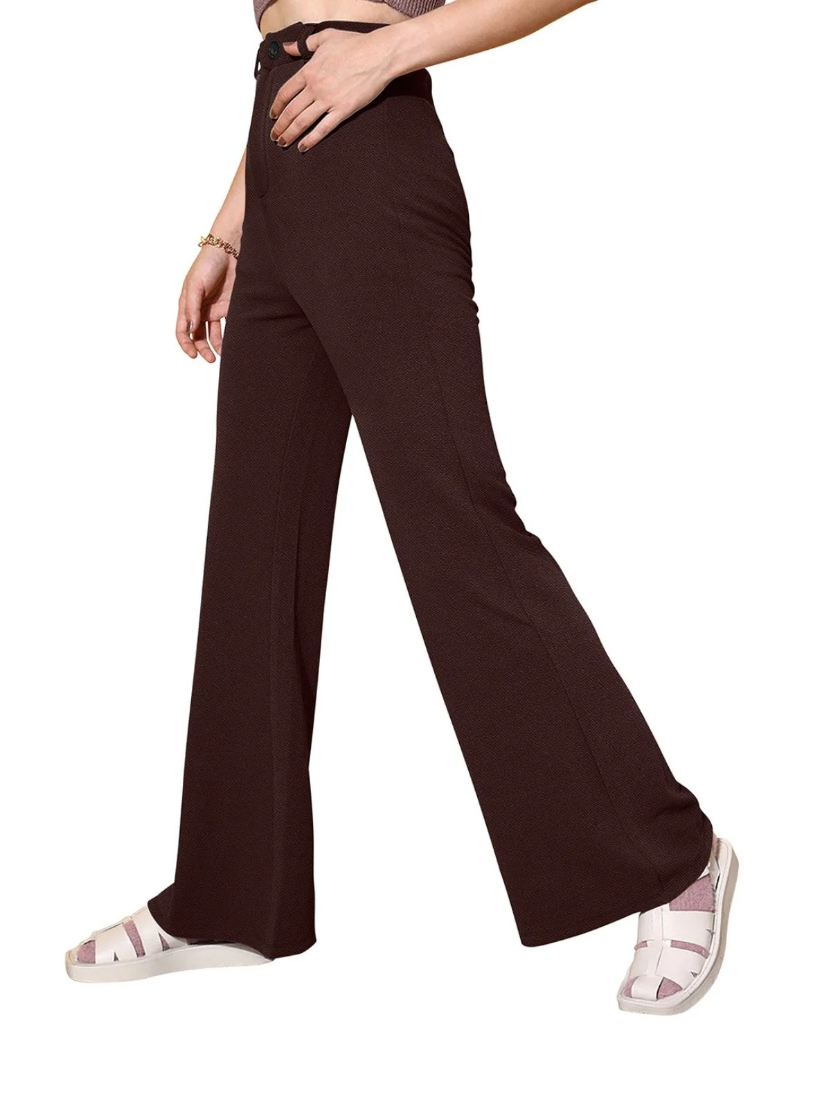 Odette Brown Polyester Solid Stylish Trousers For Women - Image 3
