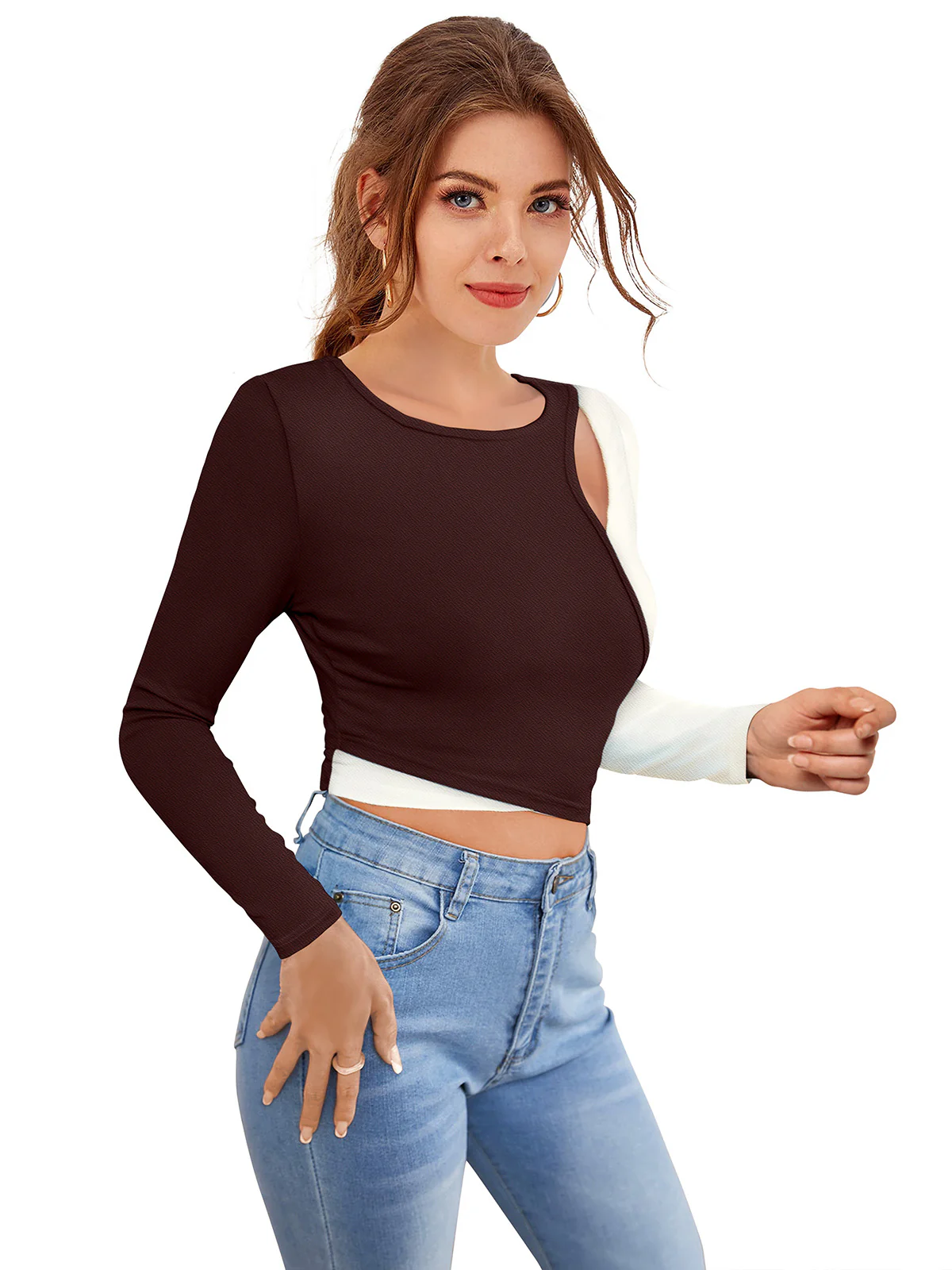 Odette Brown Polyester Solid Top For Women - Image 2