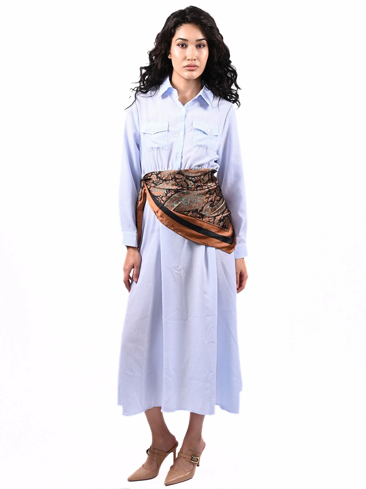 Odette Brown Printed Satin Scarf For Women - Image 2