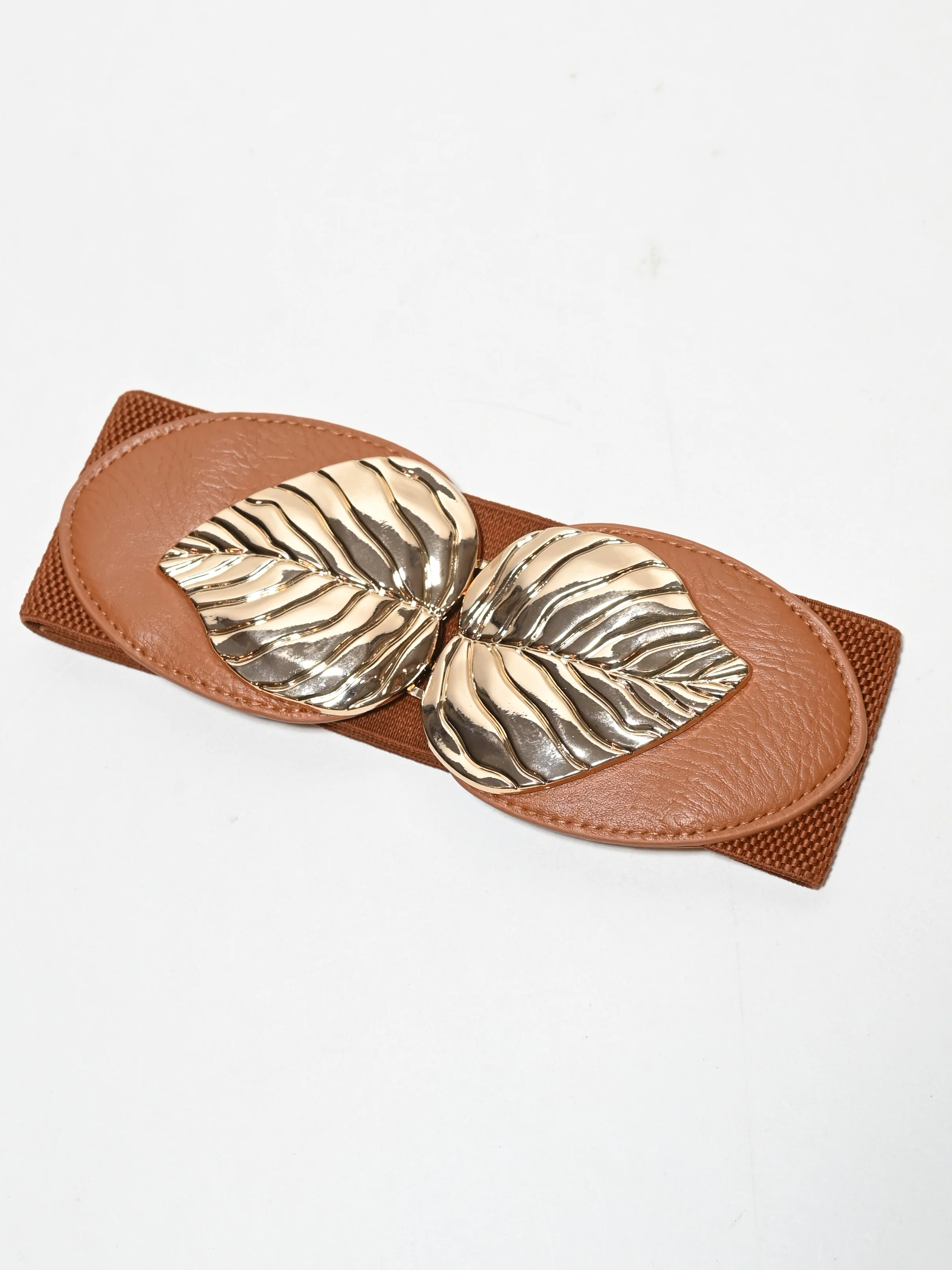 Odette Brown PU And Elastic Metallic Design Belt For Women - Image 2