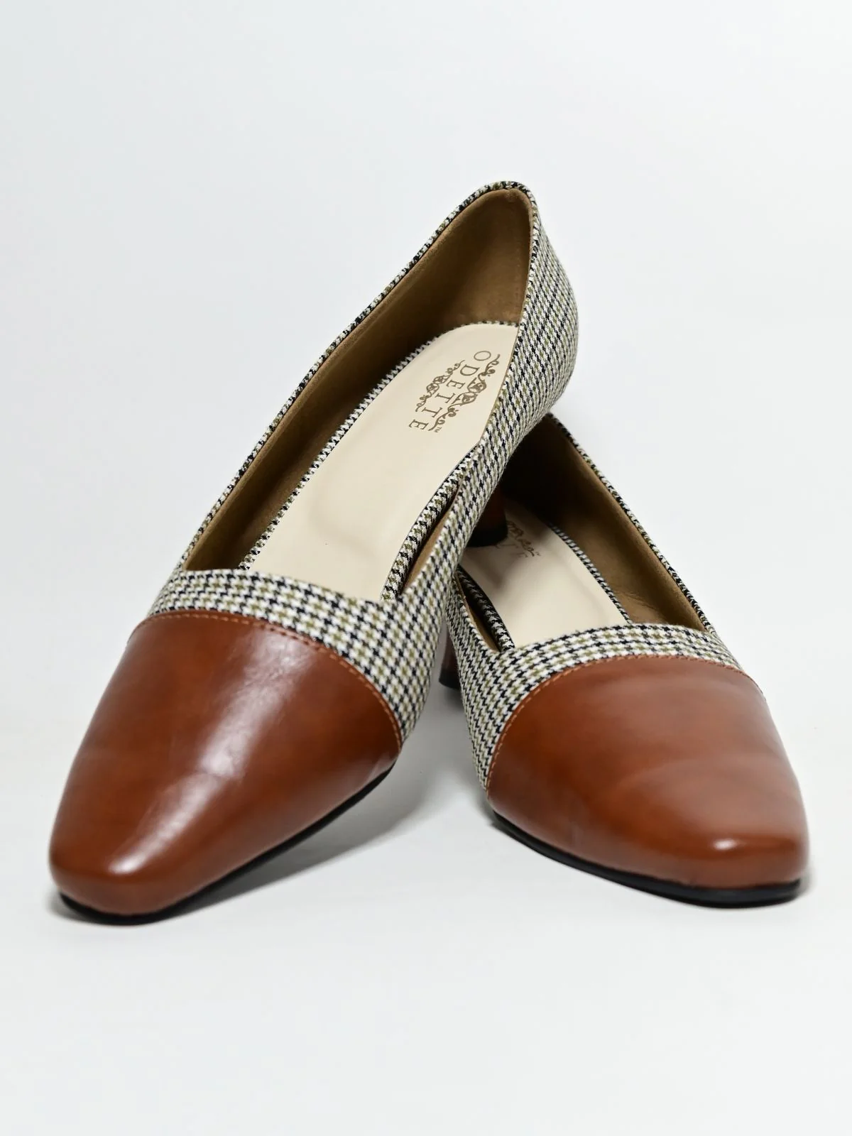 Odette Brown PU Checked Heels Women - Image 3