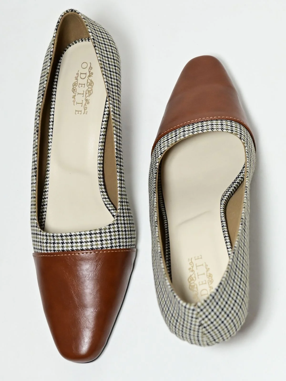 Odette Brown PU Checked Heels Women - Image 4