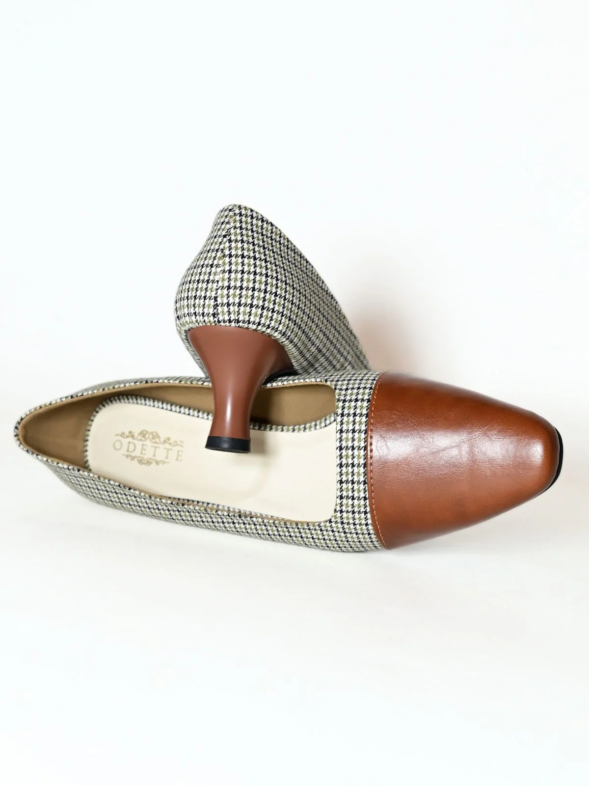 Odette Brown PU Checked Heels Women - Image 6