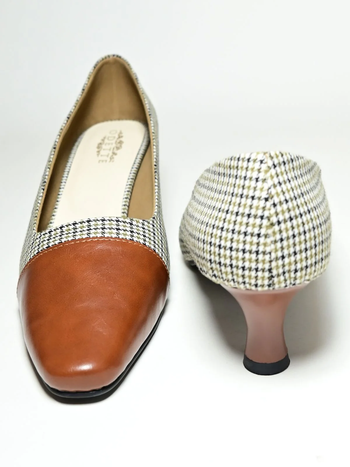 Odette Brown PU Checked Heels Women - Image 7