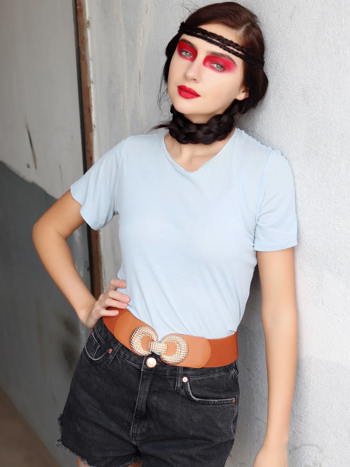 Odette Brown PU Metallic Belt For Women