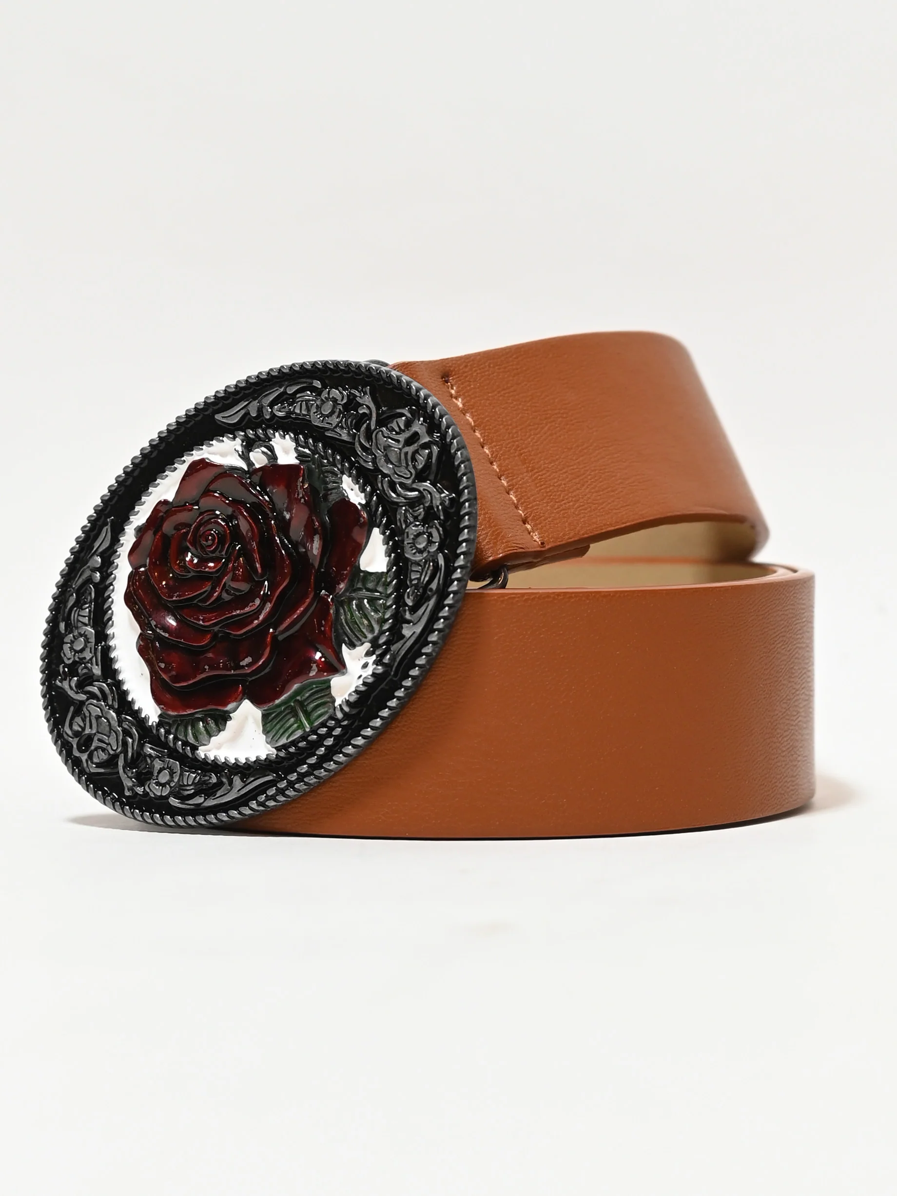 Odette Brown PU Metallic Design Belt For Women - Image 4