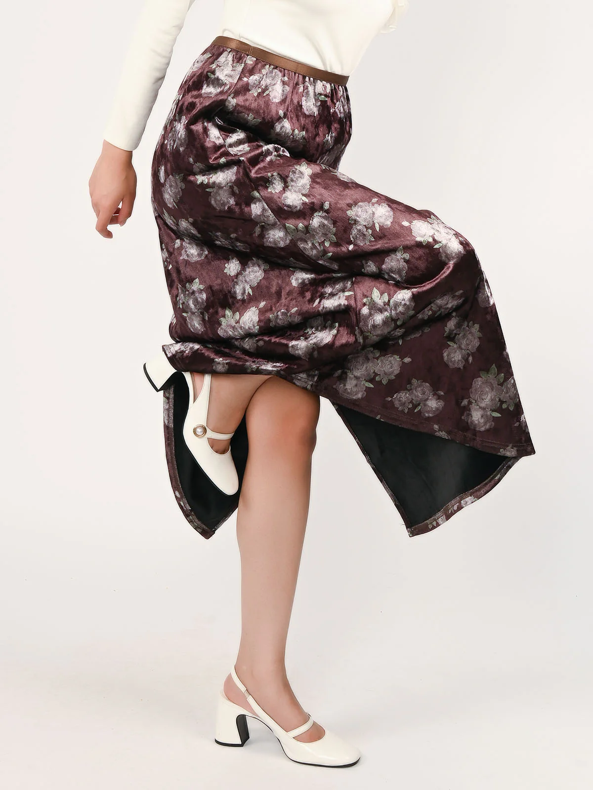 Odette Brown Satin Printed Skirt For Women - Image 2