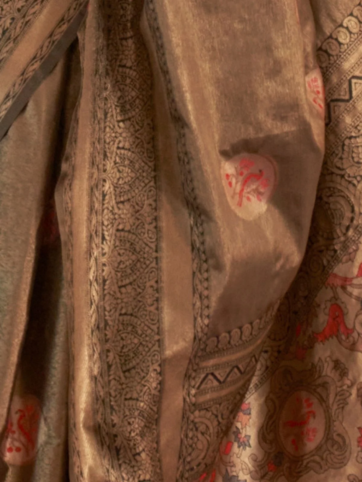 Odette Brown Silk Blend Woven Saree With Unstitched Blouse For Women - Image 3