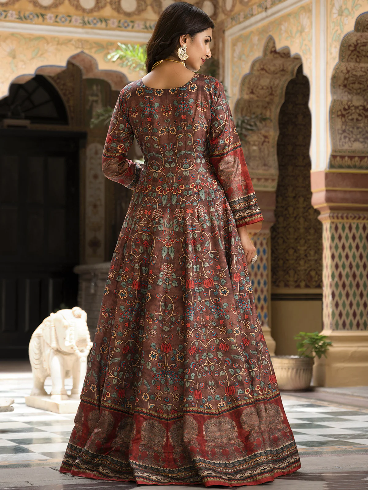 Odette Brown Silk Stitched Gown with Dupatta For Women - Image 4