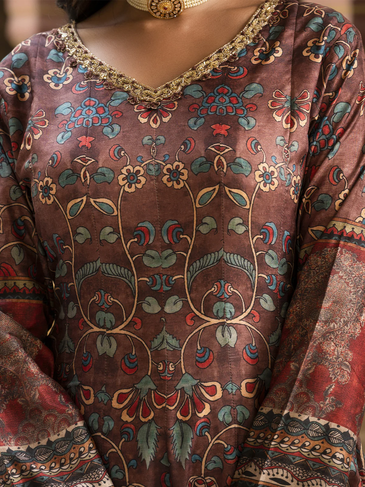 Odette Brown Silk Stitched Gown with Dupatta For Women - Image 6