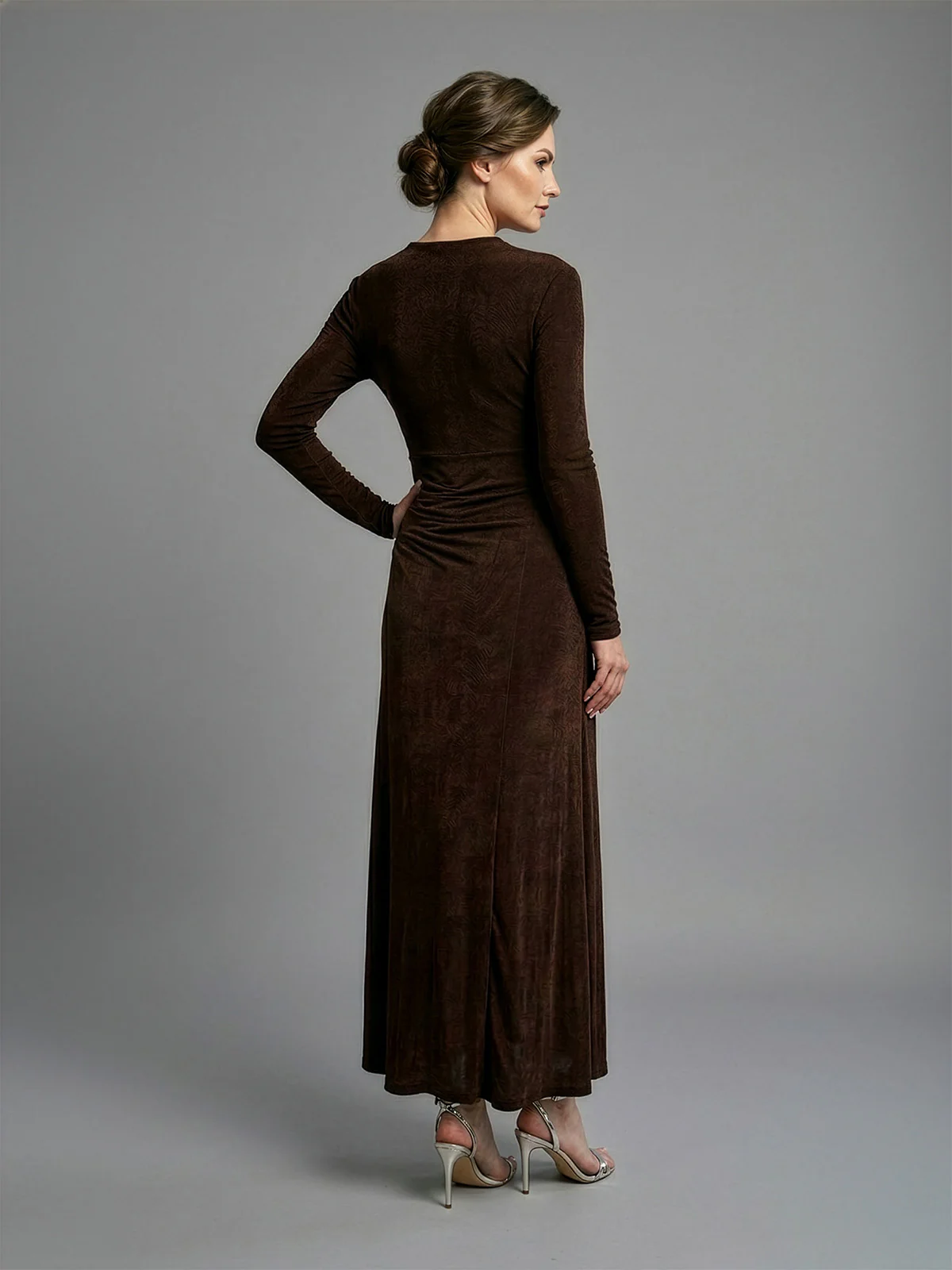 Odette Brown Soft Net Embellished Dresses For Women - Image 3