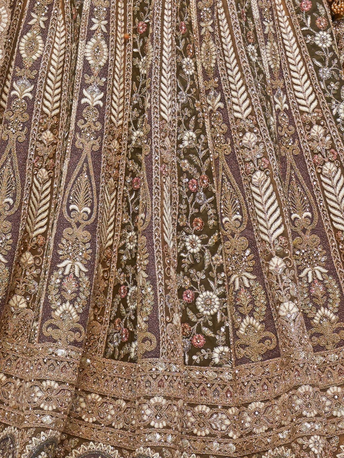 Odette Brown Soft Net Embroidered Semi-Stitched Lehenga With Unstitched Blouse For Women - Image 6