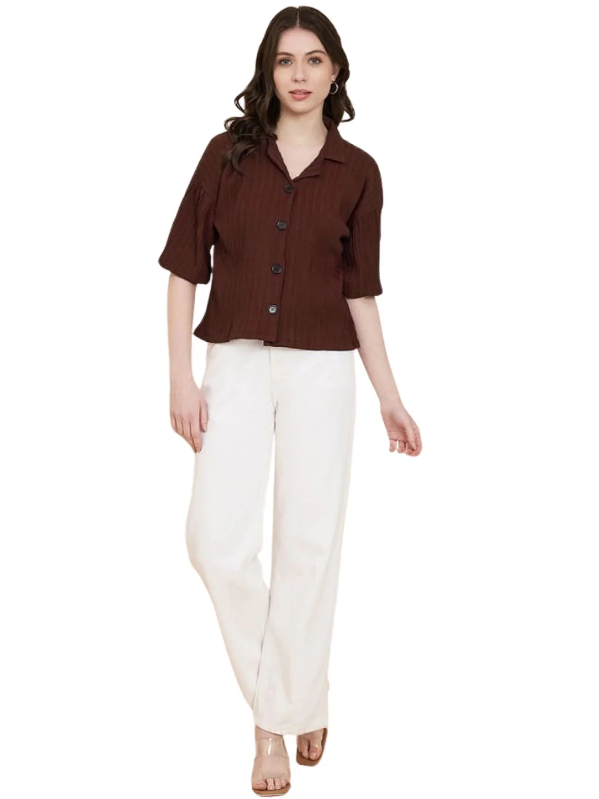 Odette Brown Sugarcane Solid Shirt For Women