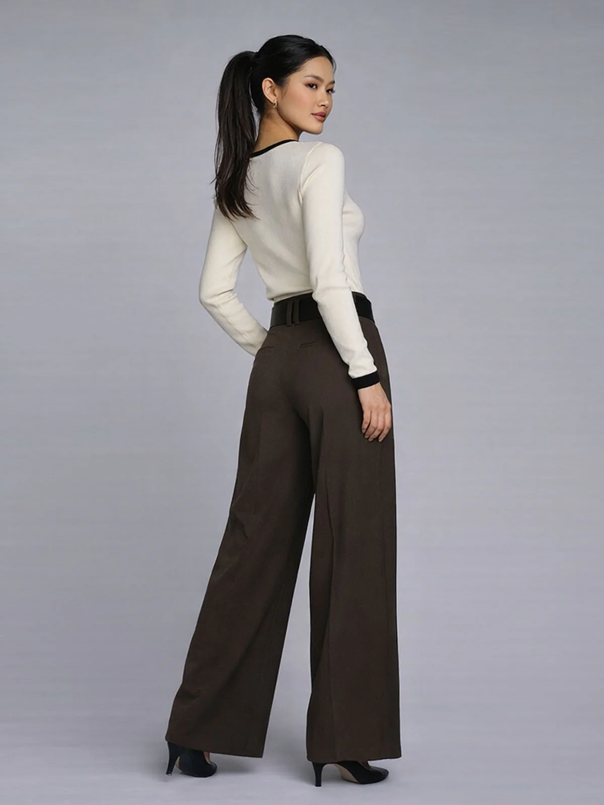 Odette Brown Suiting fabric Pleated Trouser For Women - Image 3