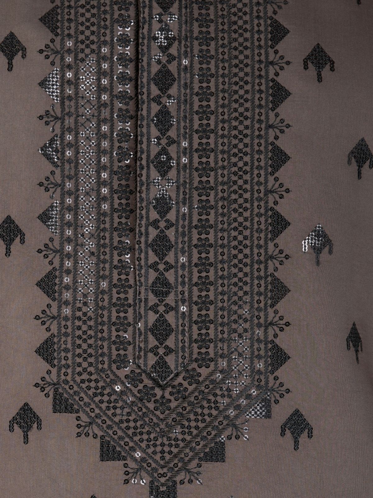 Odette Brown Viscose Silk Embellished Stitched Kurta For Men - Image 6