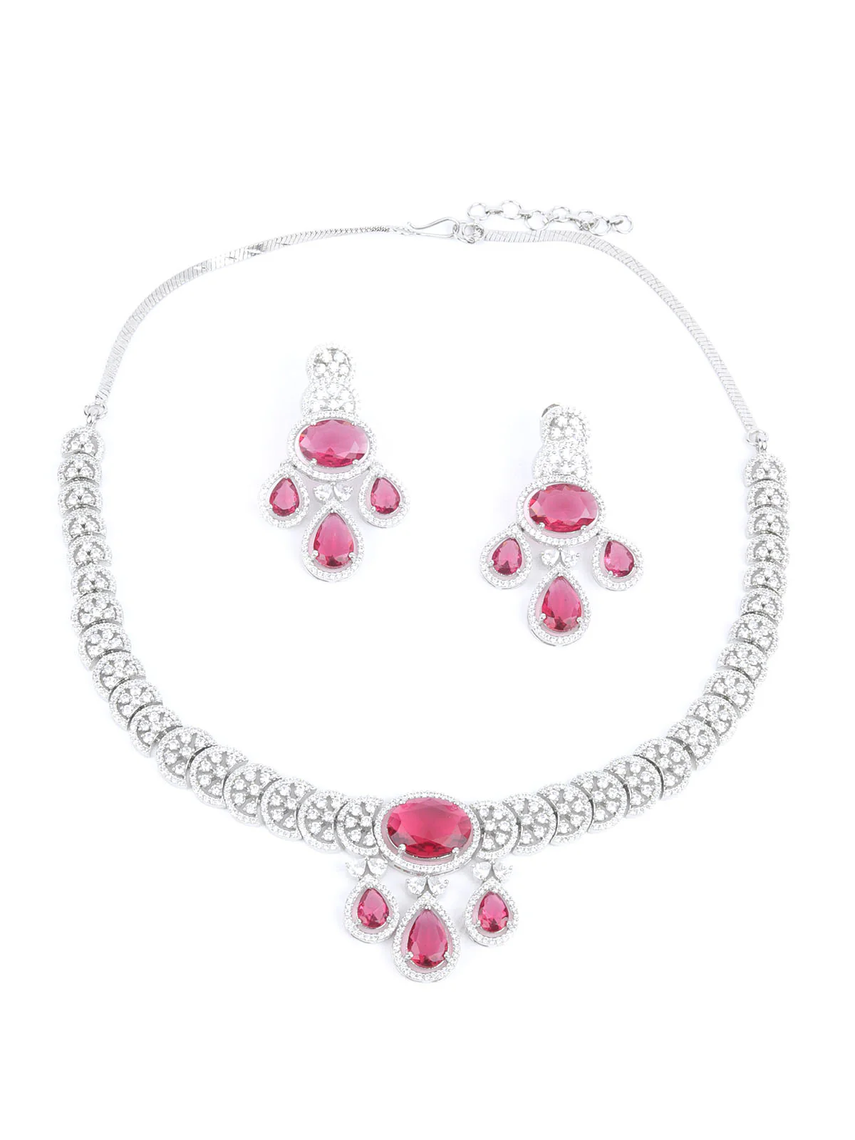 Odette Burgundy Alloy Embellished Jewellery Set For Women - Image 4