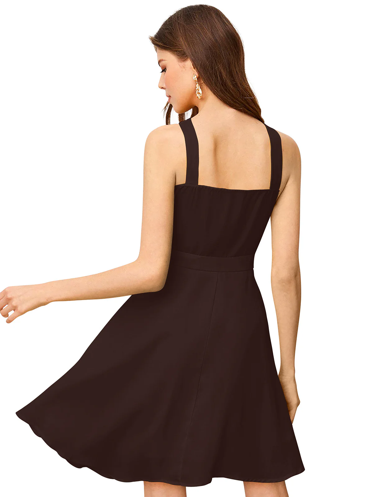 Odette Brown Knit Fabric Skater Dress For Women - Image 4