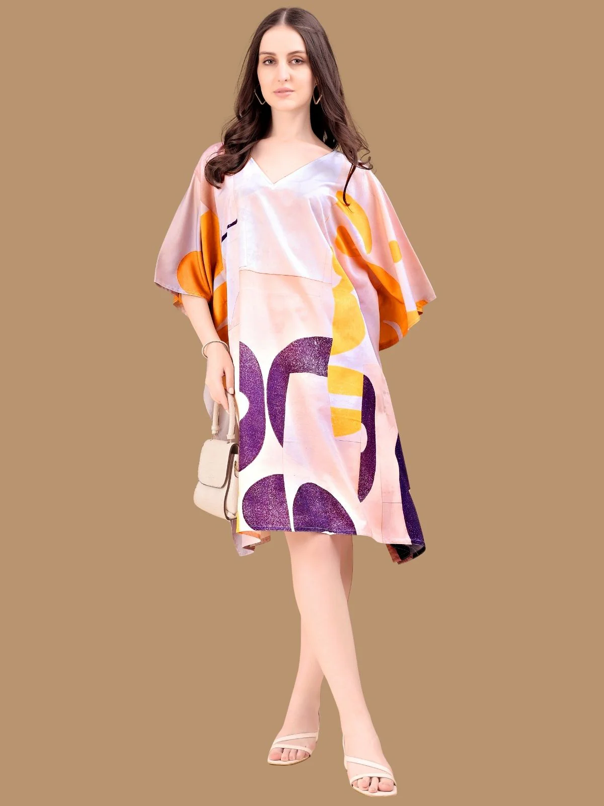 Odette Cream Crepe Printed Kaftan For Women
