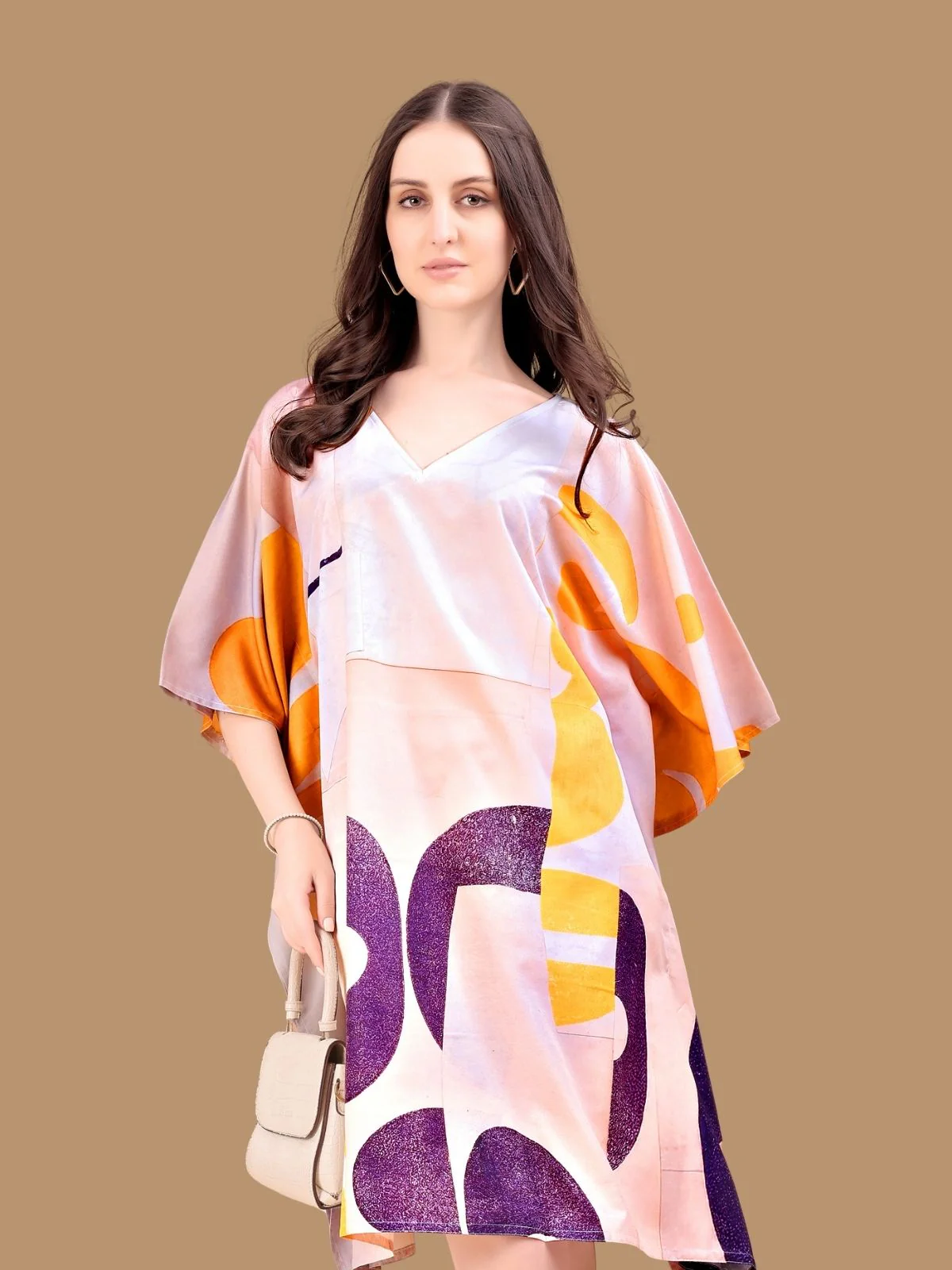 Odette Cream Crepe Printed Kaftan For Women - Image 4