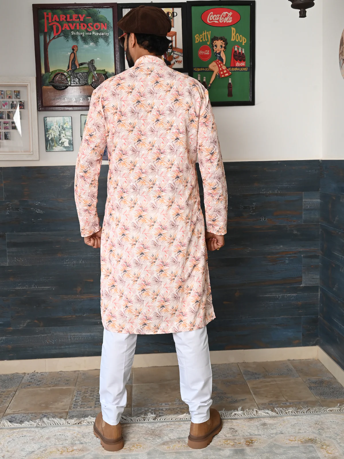 Odette Cream Embroidered Cotton Kurta Set For Men - Image 4