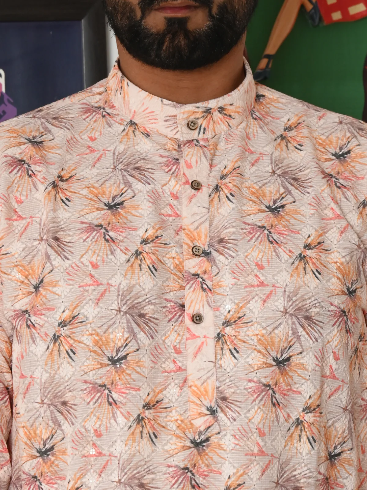 Odette Cream Embroidered Cotton Kurta Set For Men - Image 5