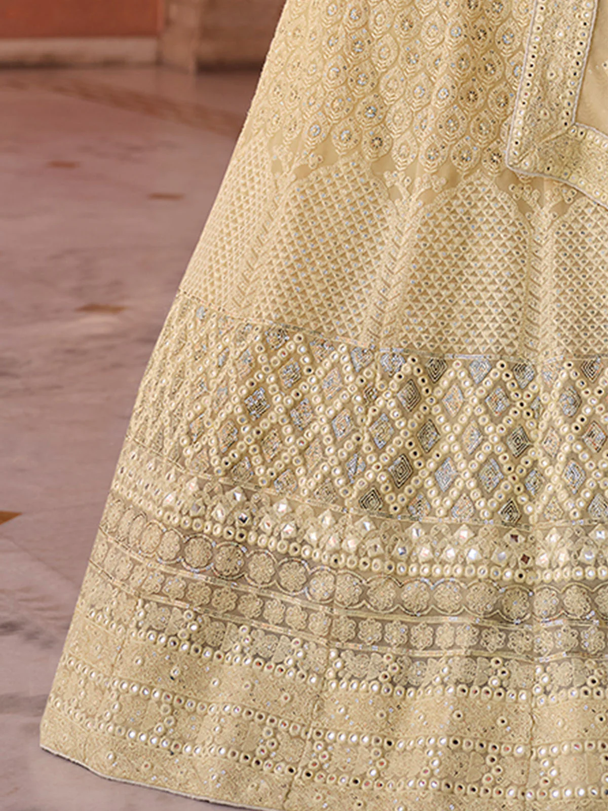 Odette Cream Embroidered Georgette Semi Stitched Lehenga With Blouse For Women - Image 5