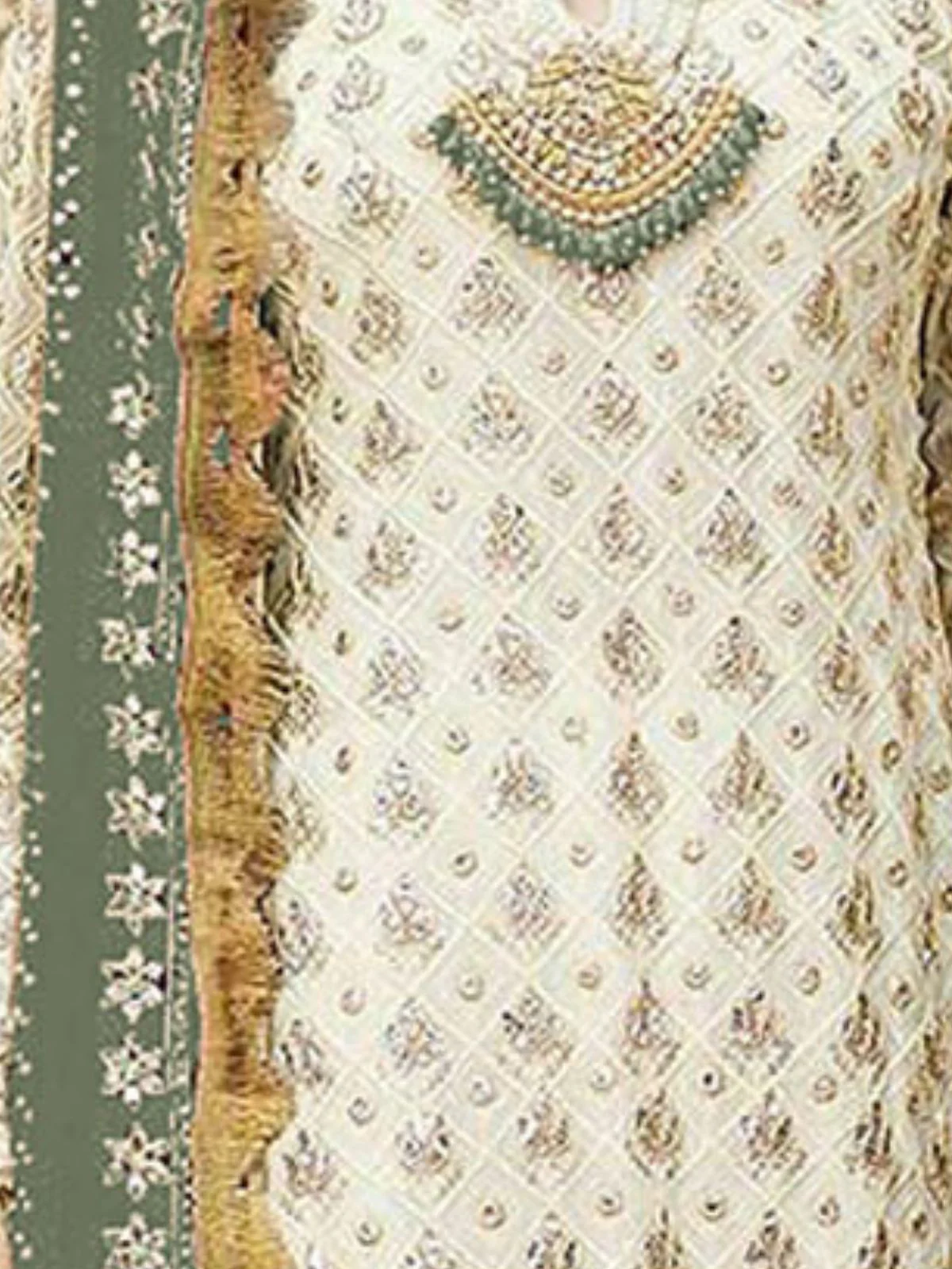 Odette Cream Georgette Embroidered Semi Stitched Kurta Set For Women - Image 3