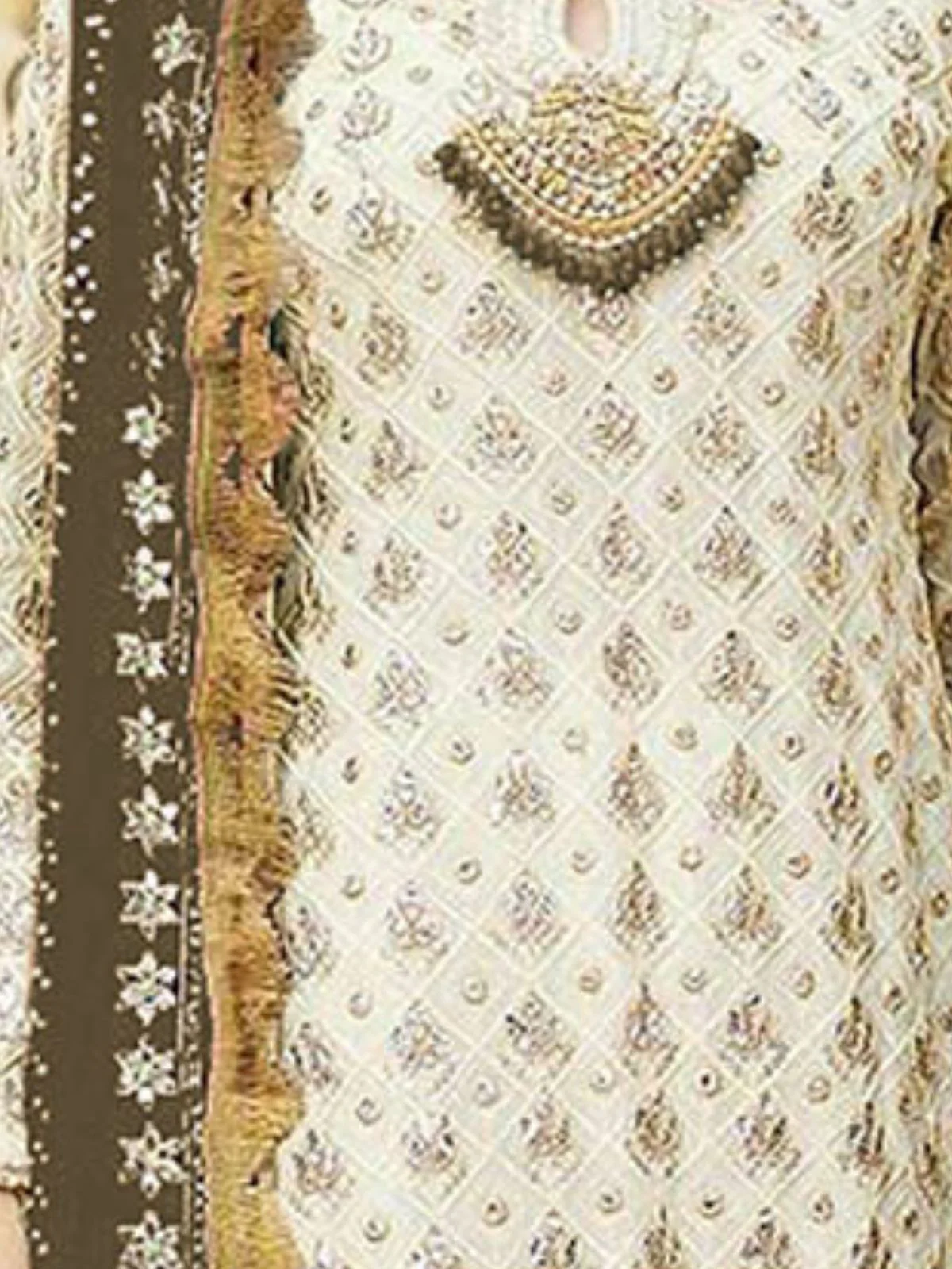 Odette Cream Georgette Embroidered Semi Stitched Kurta Set For Women - Image 3