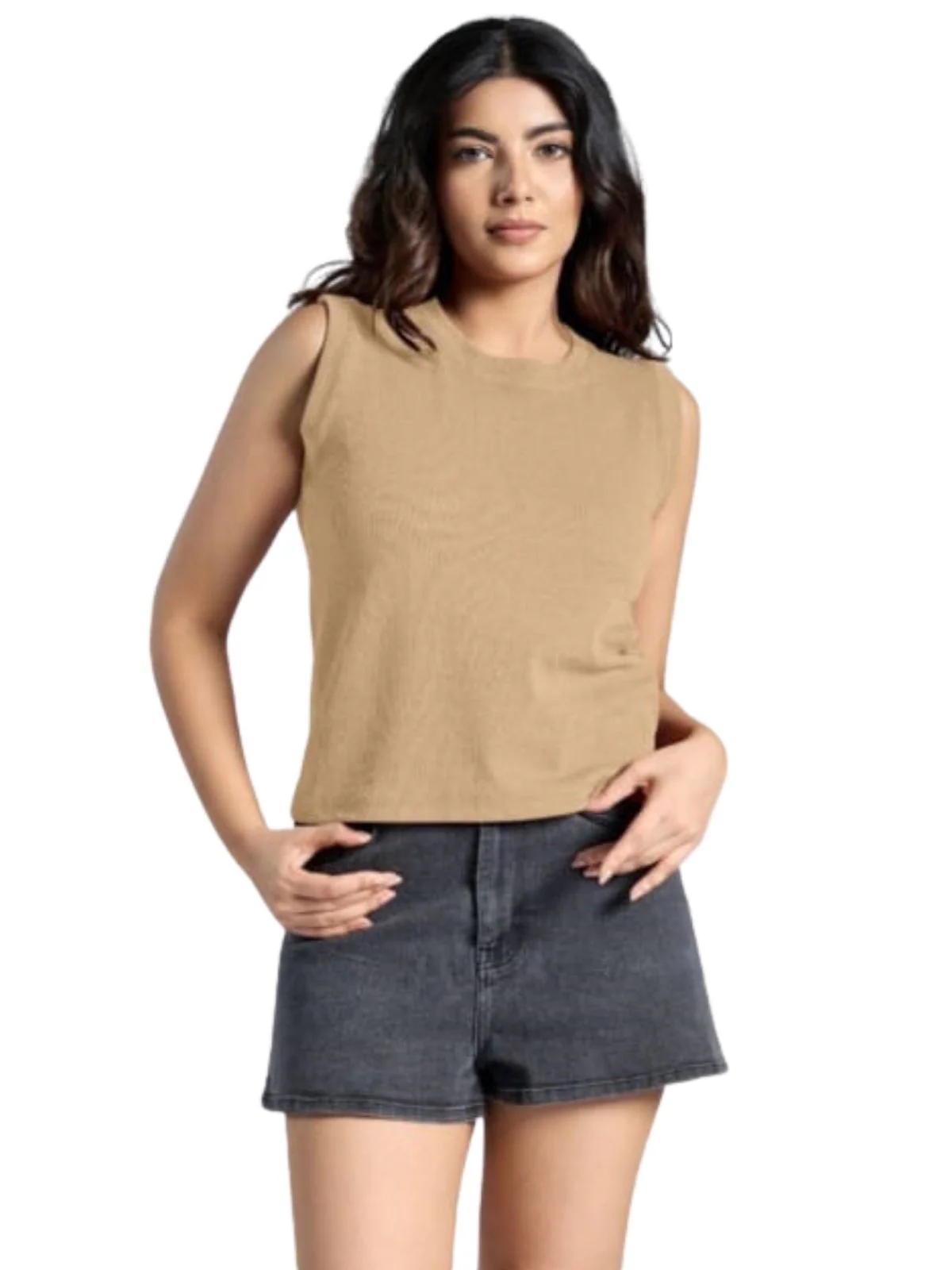 Odette Cream Knited Solid Top For Women - Image 2