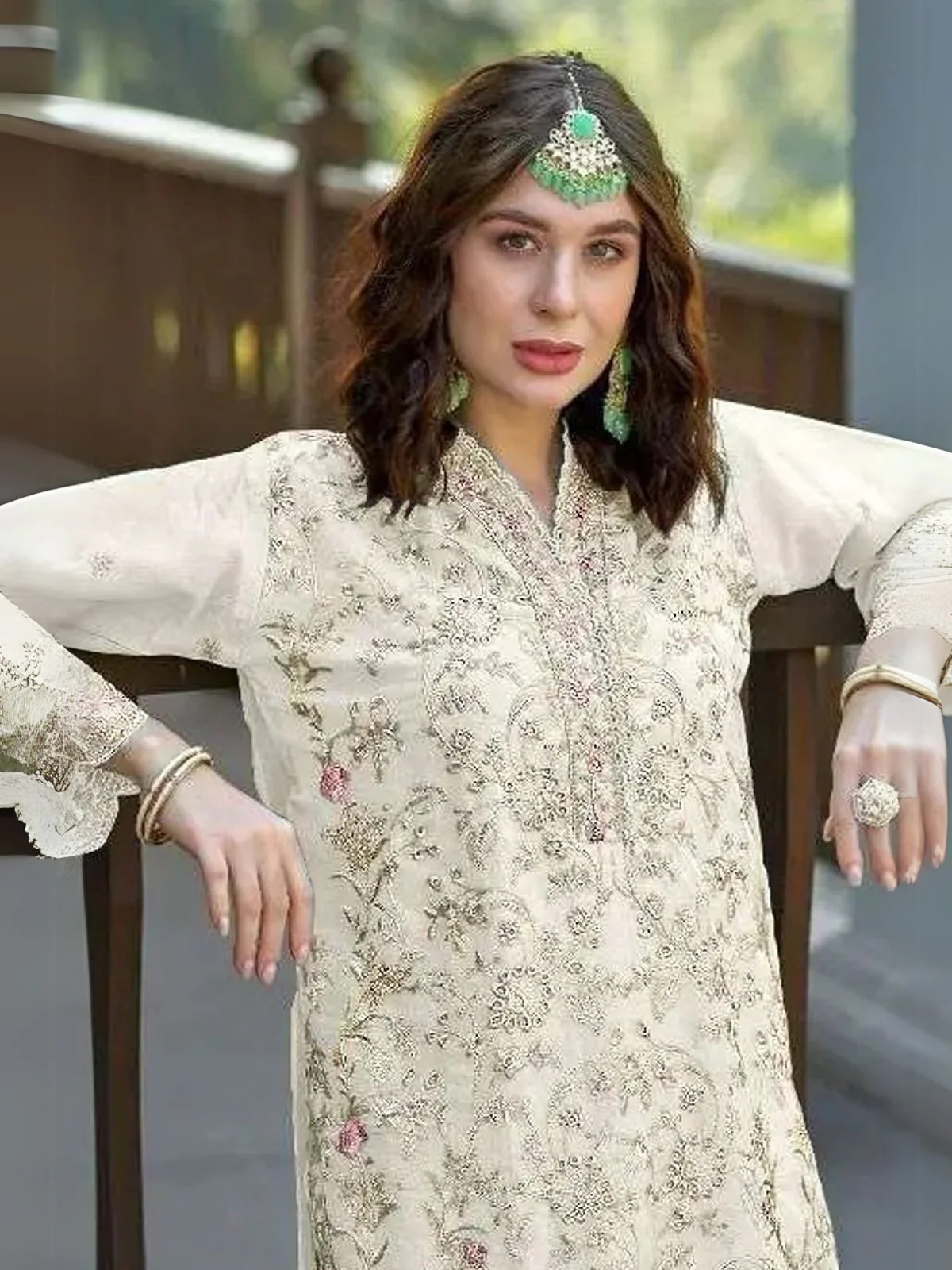 Odette Cream Organza Embroidered Semi-Stitched Kurta Set For Women - Image 2