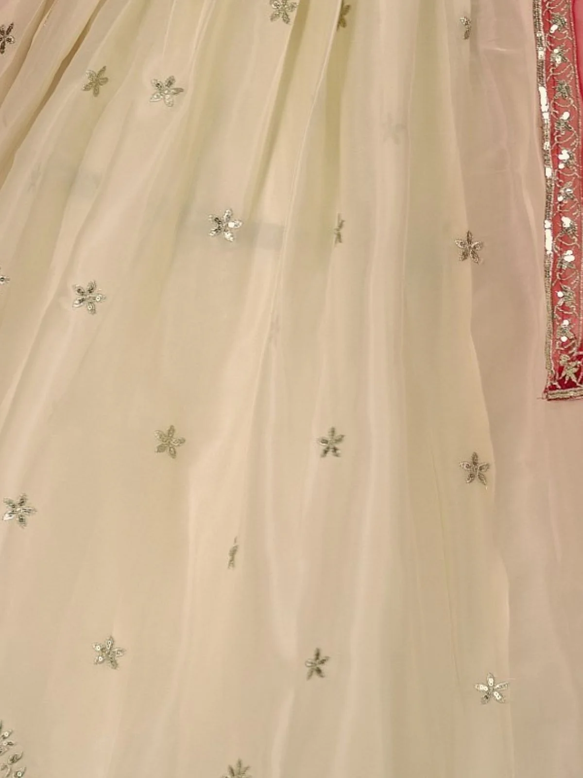 Odette Cream Organza Embroidered Semi-Stitched lehenga For Women - Image 5