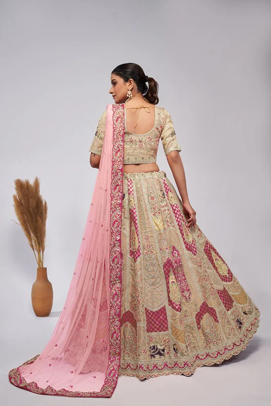 Odette Cream Organza Silk Embroidered Semi Stitched Lehenga With Unstitched Blouse For Women - Image 2