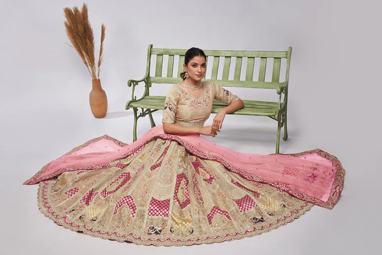 Odette Cream Organza Silk Embroidered Semi Stitched Lehenga With Unstitched Blouse For Women - Image 5