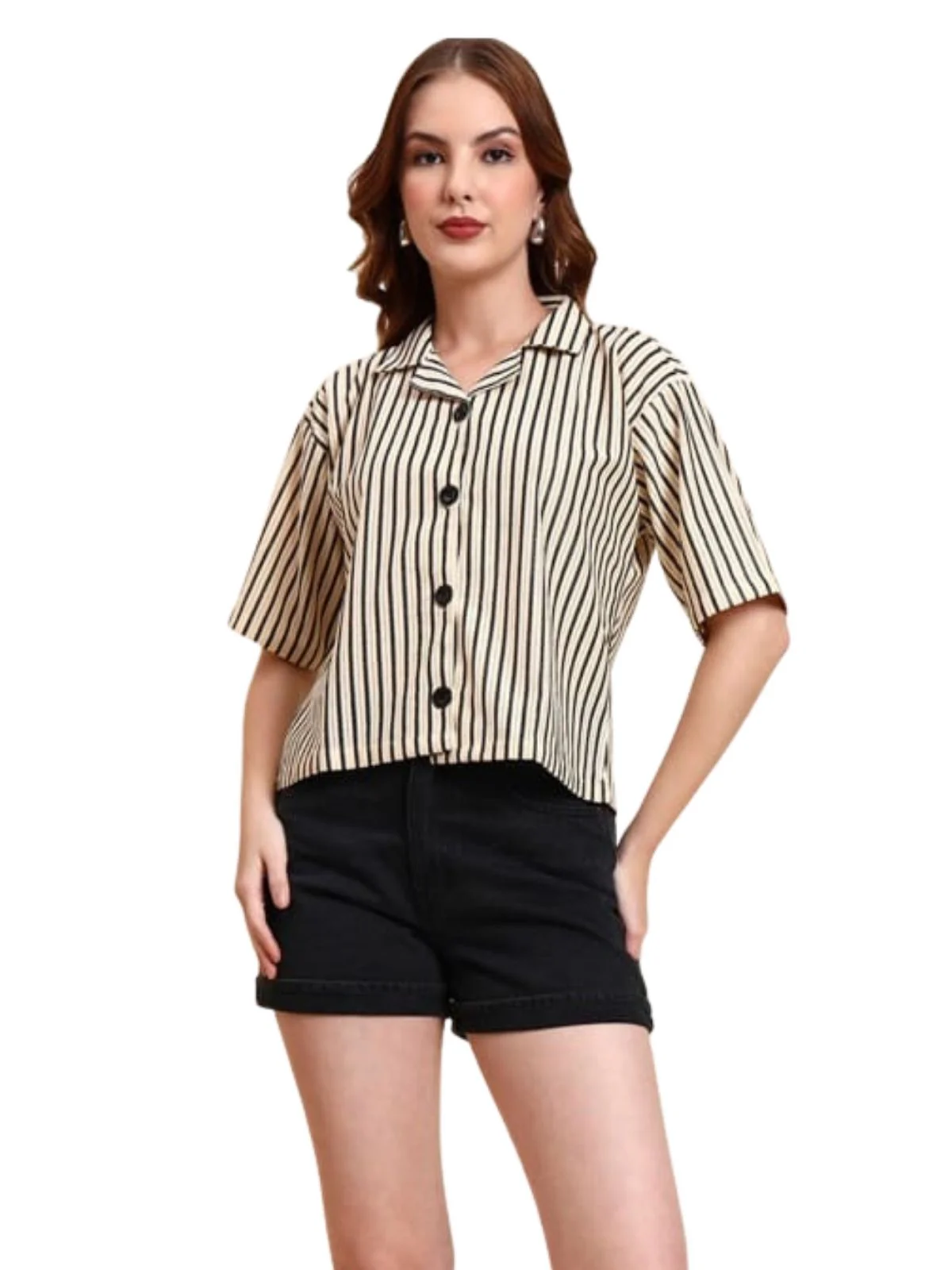 Odette Cream Poly Cotton Printed Shirt For Women - Image 2