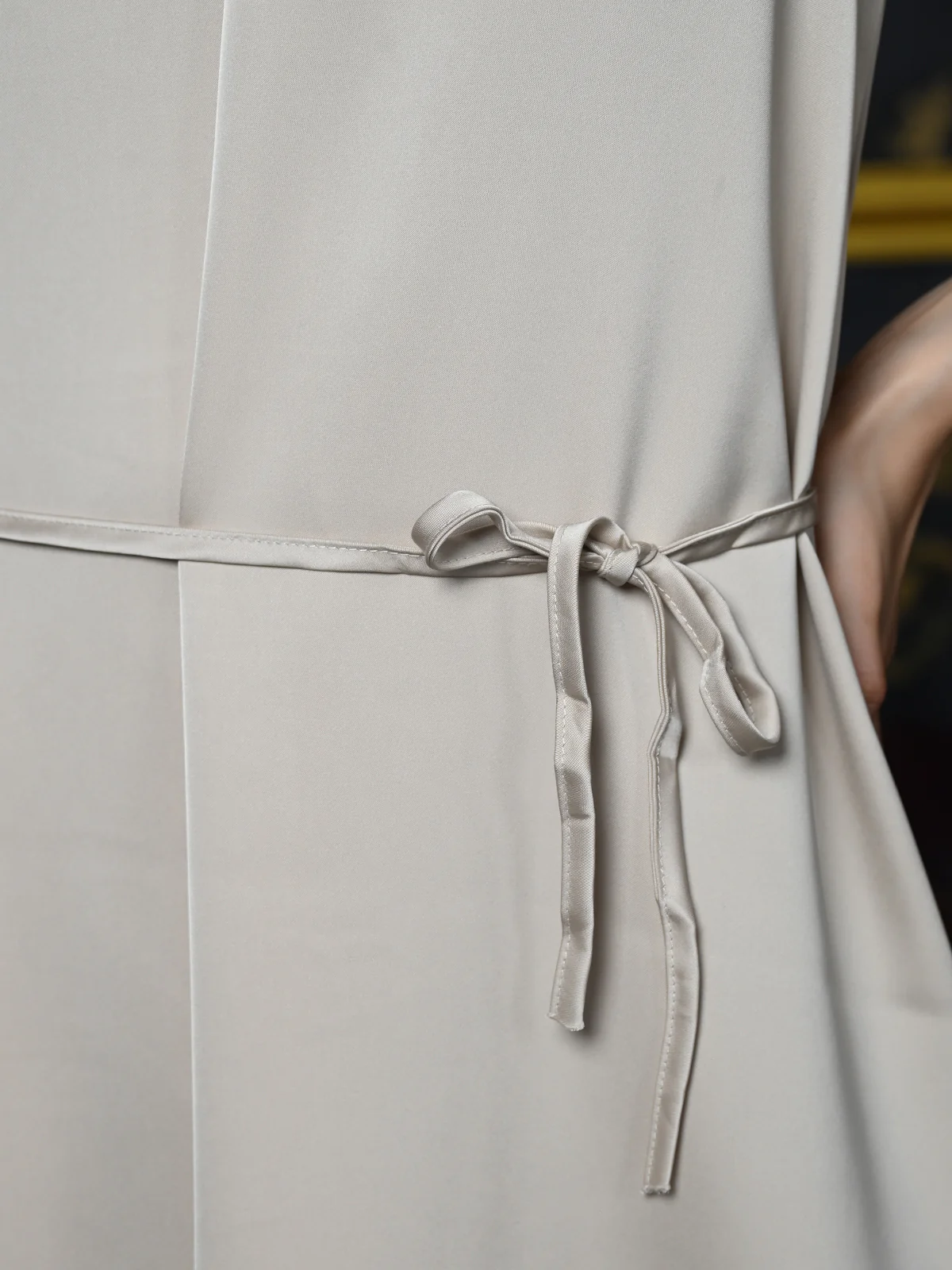Odette Beige Polyester Satin Solid Western Dress For Women - Image 6