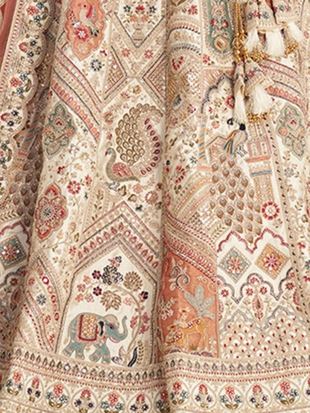 Odette Cream Silk Blend Embroidered Semi-Stitched Lehenga For Women - Image 4