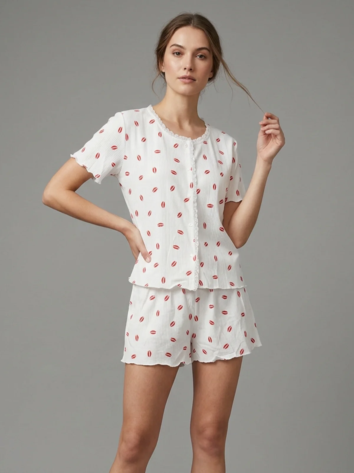 Odette Cream Silk Wool Printed Night Dress For Women