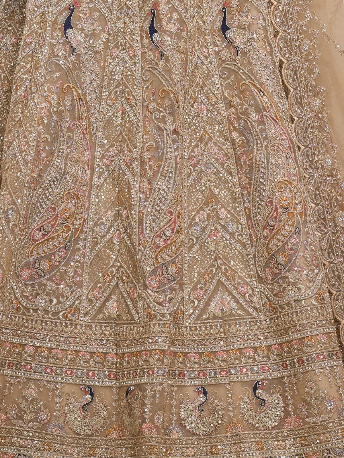 Odette Cream Soft Net Embroidered Semi Stitched Lehenga With Unstitched Blouse For Women - Image 6