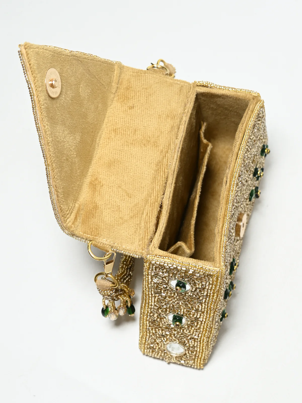 Odette Cream Suede Cutdana And Mirror Work Embellished Clutch For Women - Image 4
