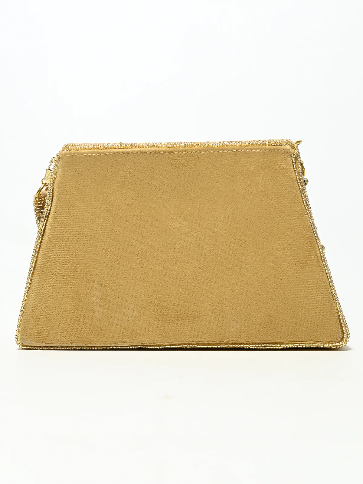 Odette Cream Suede Cutdana And Mirror Work Embellished Clutch For Women - Image 5