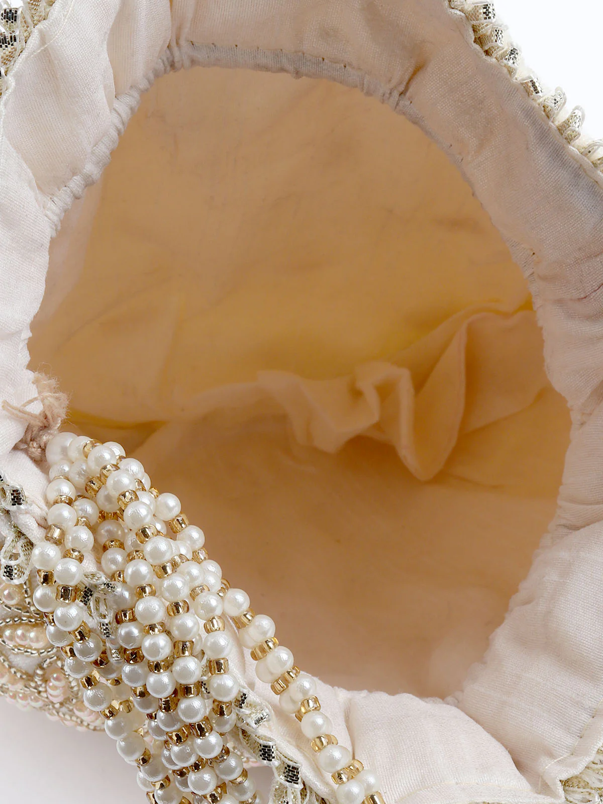 Odette Cream Velvet Embellished Potli For Women - Image 6