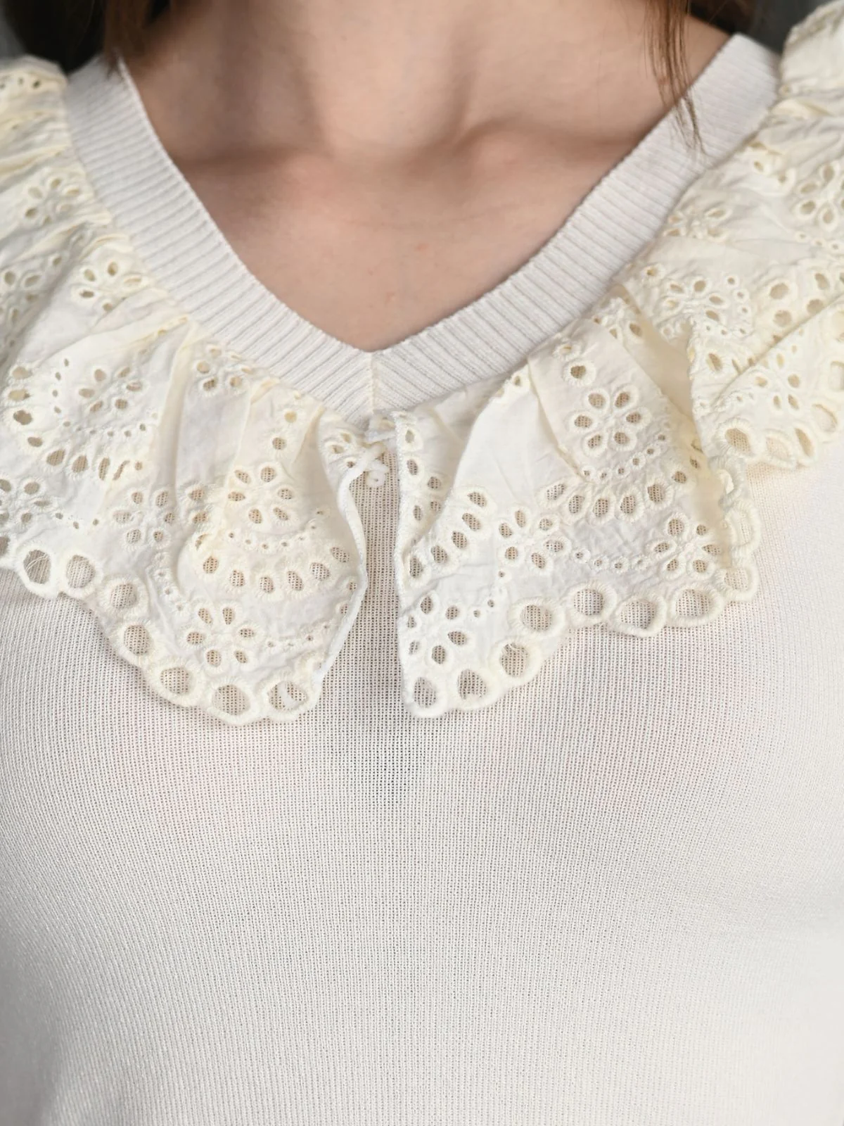 Odette Cream Viscose Knitted Lycra Solid Top For Women - Image 5