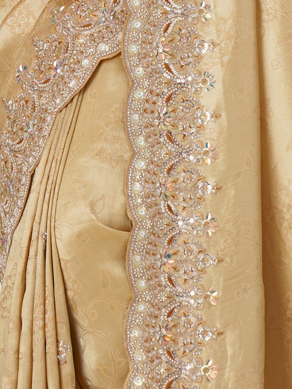Odette Cream Viscose Silk Embellished Saree For Women - Image 5
