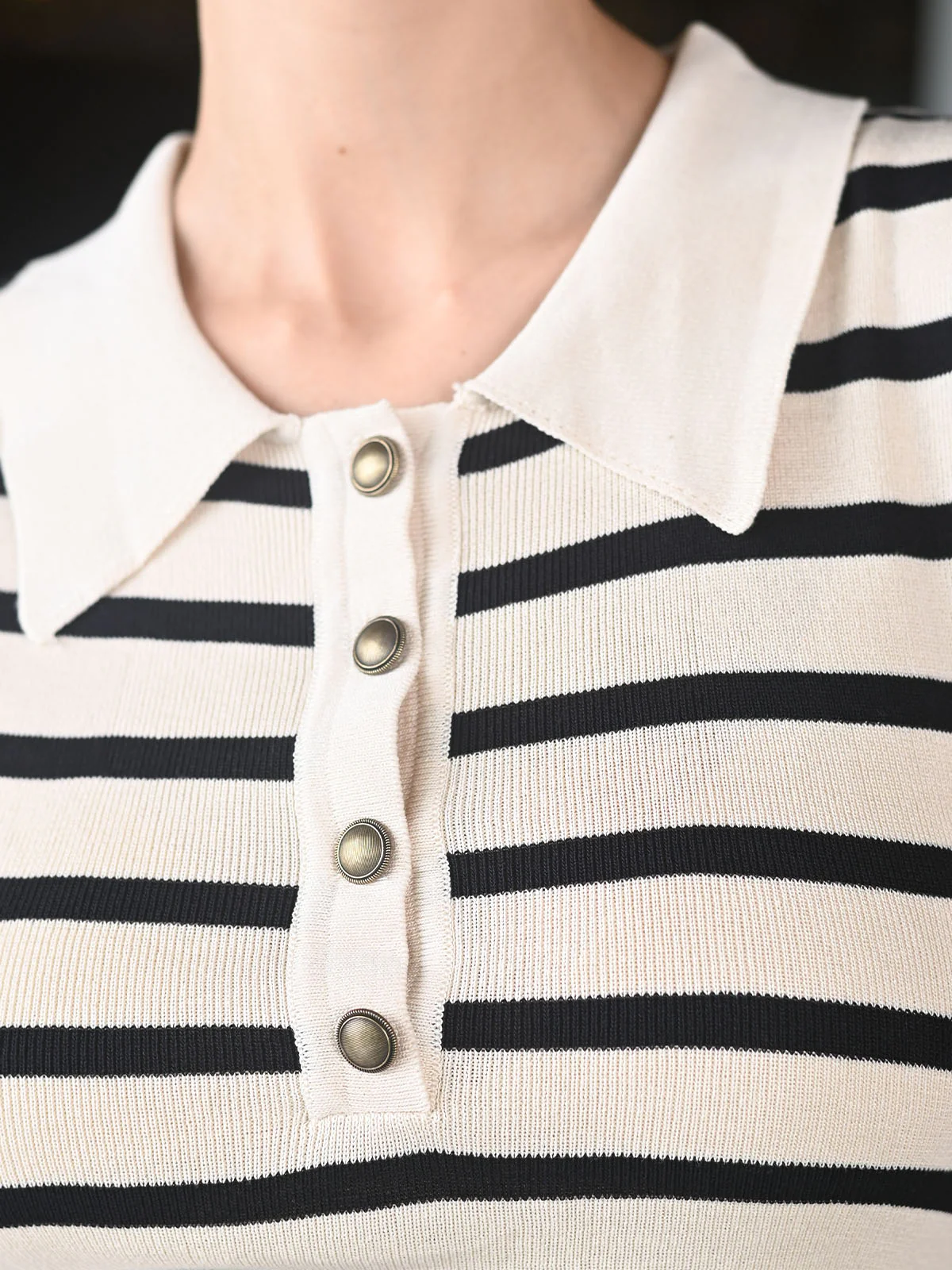 Odette Cream With Black Striped Cotton Rib Dress for Women - Image 6