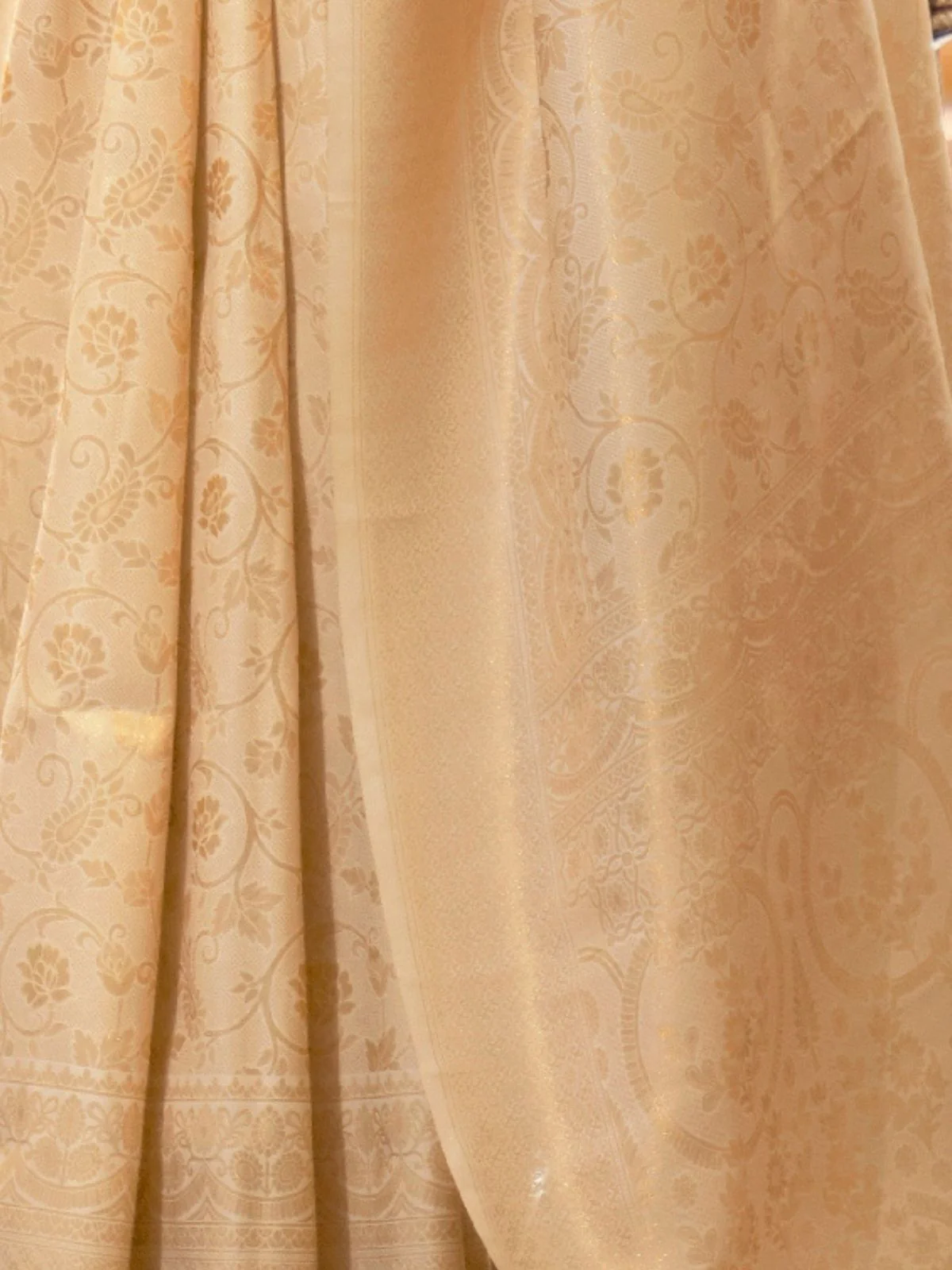Odette Cream Woven Design Silk Blend Saree With Unstitched Blouse For Women - Image 3