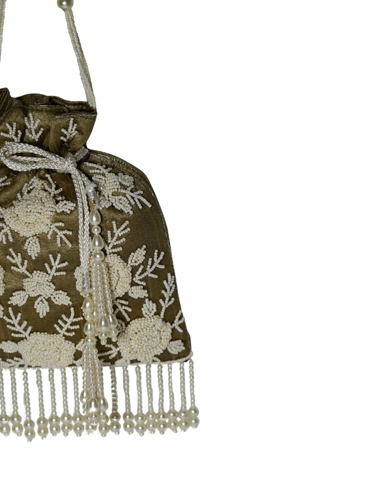 Odette Dark Beige Jute Embellished Potli For Women - Image 10